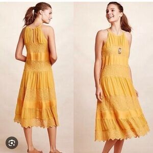 Anthropologie HD in Paris Yellow Lace Midi Dress